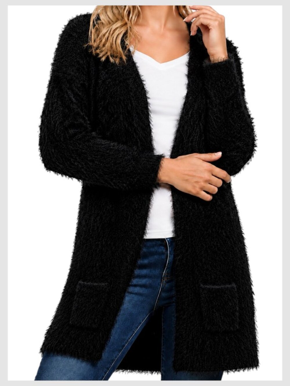 Free People Keep It Fuzzy Black Longline Cardigan Sweater XS